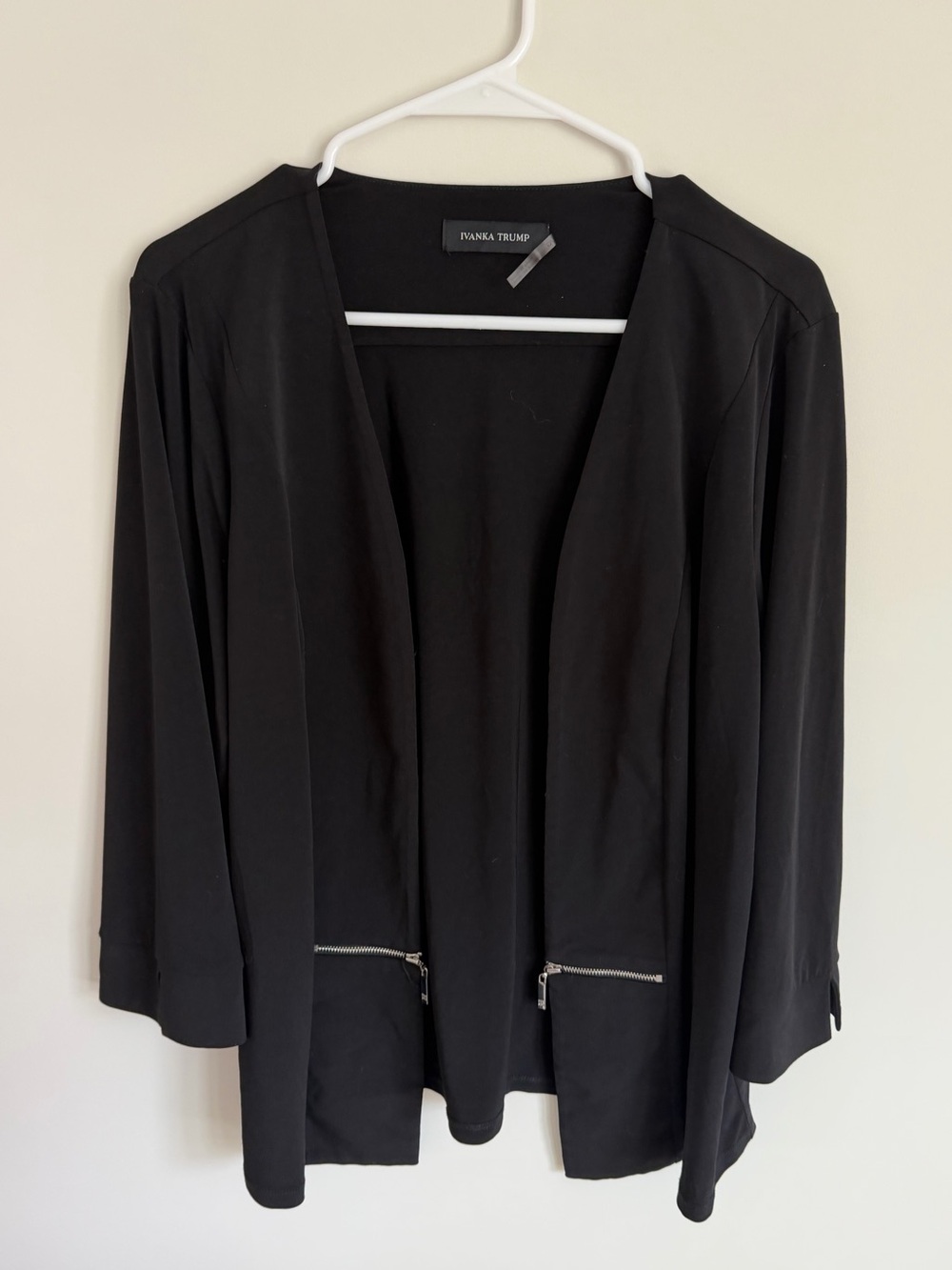 Ivanka Trump Black Open-Front Blazer with Zip Pocket Detail